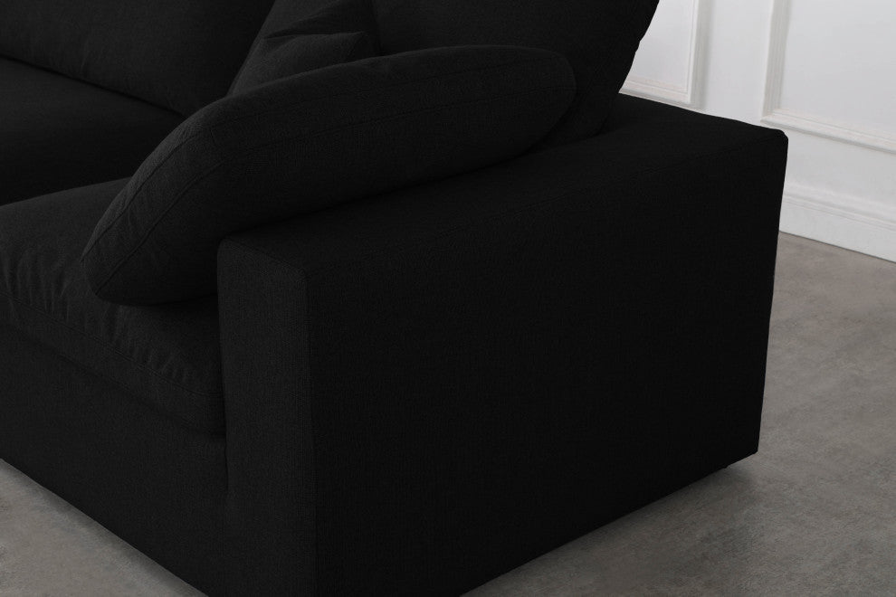 Serene Linen Textured Fabric Deluxe Comfort 4-Piece Modular Sofa, Black