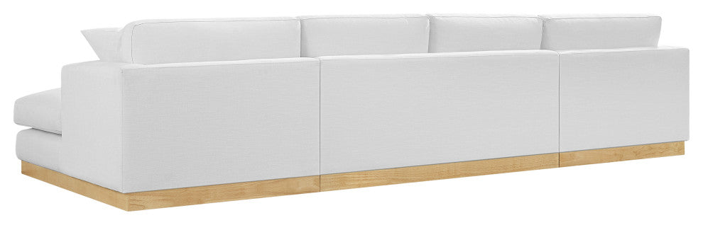 Johanna Black Linen Textured Fabric 3pc. Sectional, White, Natural Finish