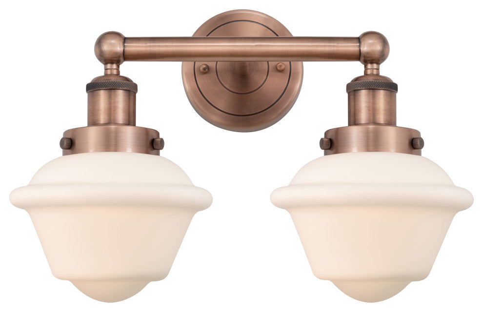 Oxford 2-Light 16" Bath Vanity Light, Antique Copper Finish, Matte White Shade