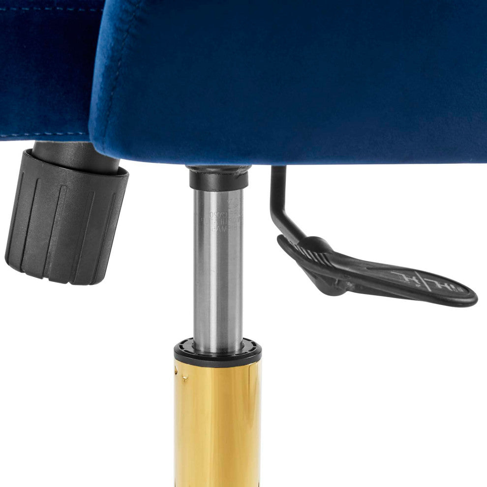 Computer Desk Swivel Tufted Chair, Velvet, Gold Blue Navy, Modern, Home Office