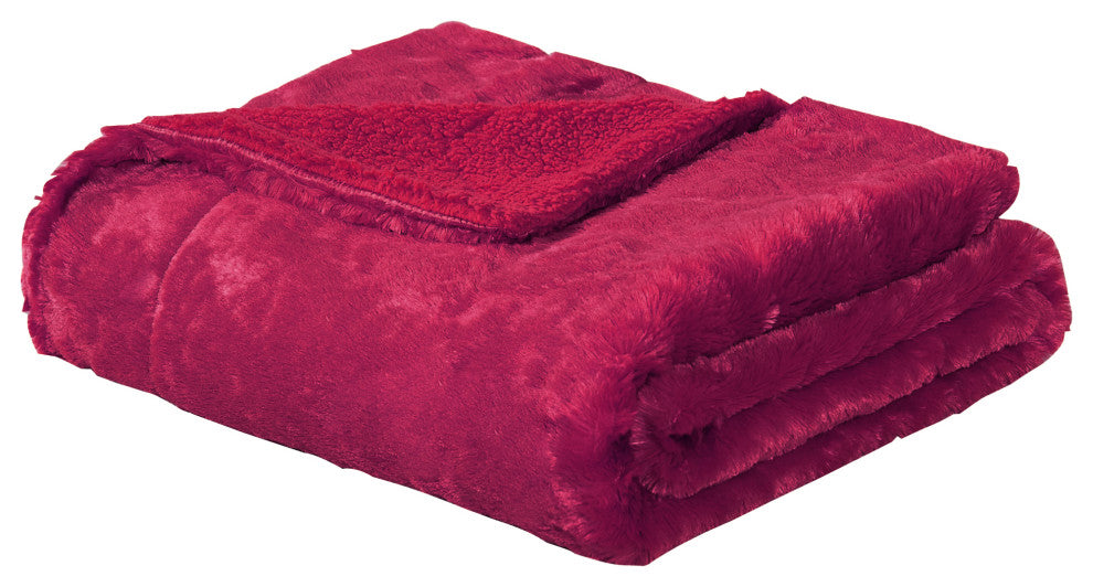 Plain Faux Fur Throw Blanket, Chili Pepper, 60"x80"