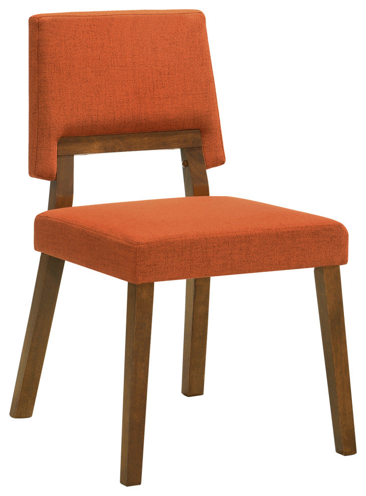 Channell 5-Piece Walnut Wood Dining Table Set With Orange Fabric, Orange, 5 Piece