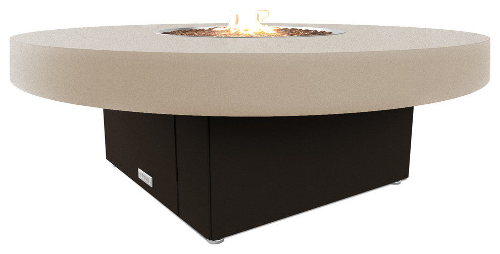 Circular Fire Pit Table, 48 D, Natural Gas, Beige Top, Bronze