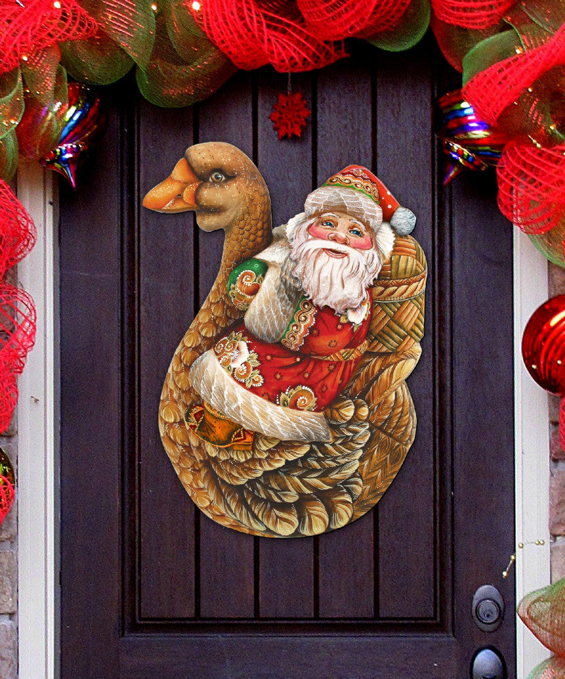 Christmas Goose Santa Wooden Door Hanger