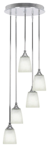 Empire 5-Light Cluster Pendalier, Chrome/Square White Muslin