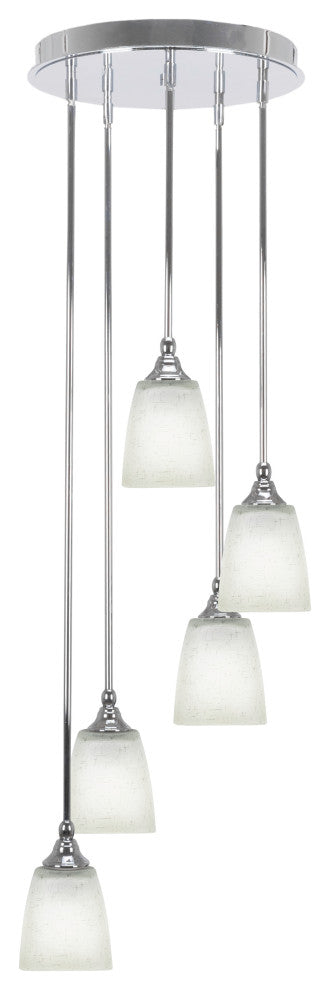 Empire 5-Light Cluster Pendalier, Chrome/Square White Muslin