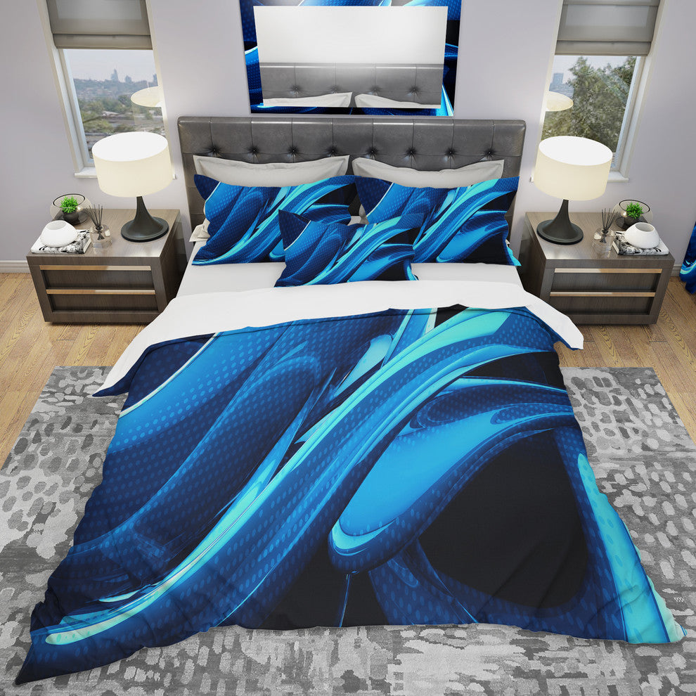 Liquid Blue Abstract Modern Duvet Cover Set, Twin