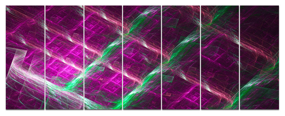 Purple Fractal Metal Grill, Abstract Wall Art Canvas, 83"x32", 7 Panels