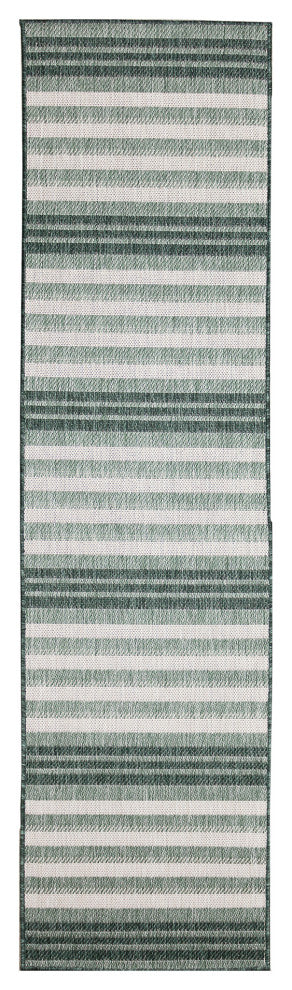 Malibu Faded Stripe Indoor/Outdoor Rug, Green, 1'11"x4'11" Runner