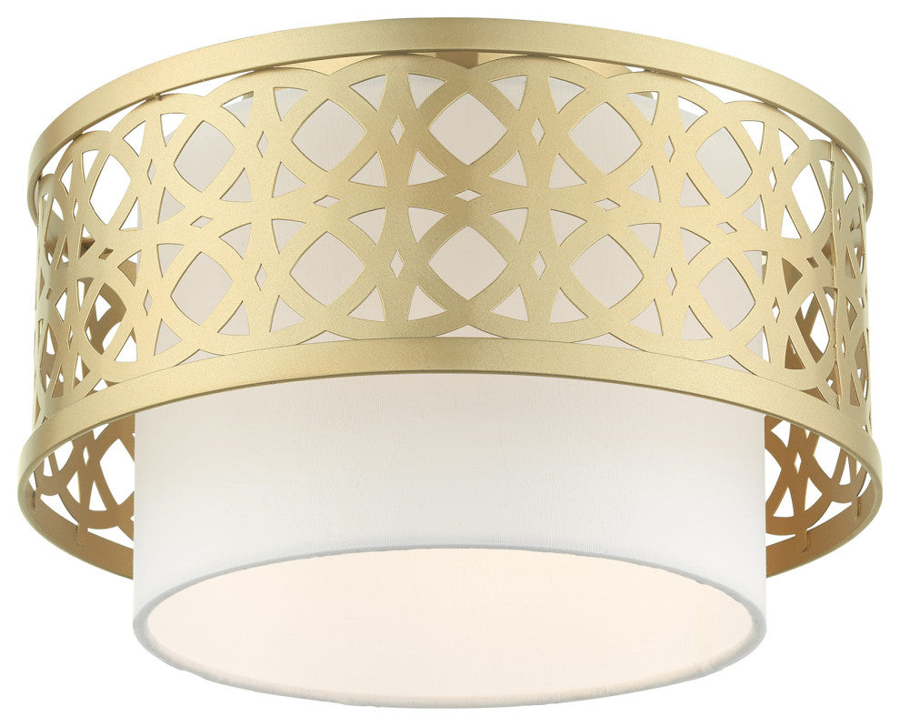 Soft Gold Fretwork, Ornamental, Transitional, Sophisticated Semi Flush