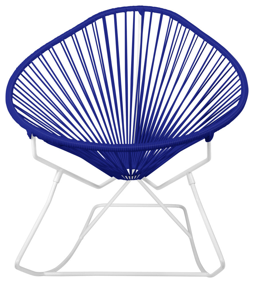 Acapulco Indoor/Outdoor Handmade Rocker, Deep Blue Weave, White Frame