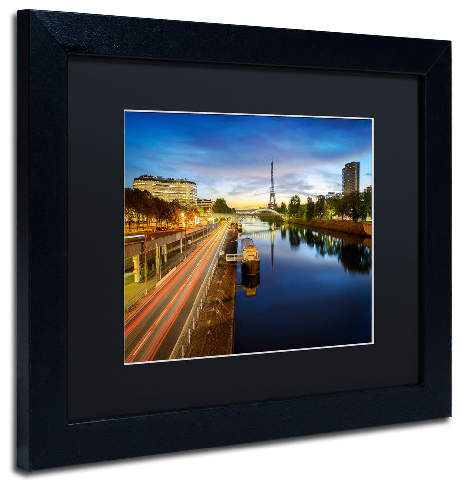''Blue Hour in Paris'' Matted Framed Canvas Art by Mathieu Rivrin
