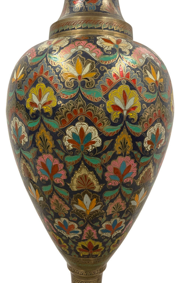 Consigned Early 20th Century Asian Bronze Polychrome Enameled Floor Vase