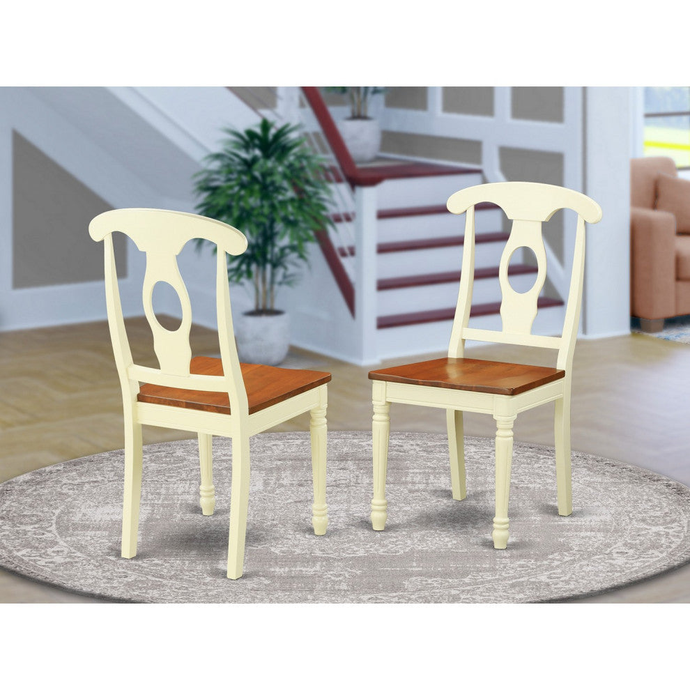 Napoleon Styled Chair With Wood Seat Set of 2, Buttermilk and Cherry