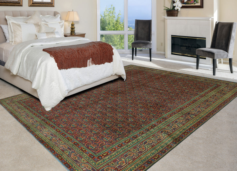 Fine Vintage Distressed Ghulam Blue/Red Rug, 7'0x10'2