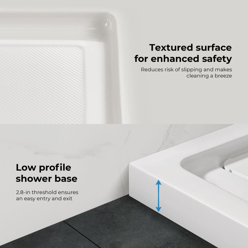 Ove Decors Erika Shower Base Rectangle, White, 54"x36", Side Drain