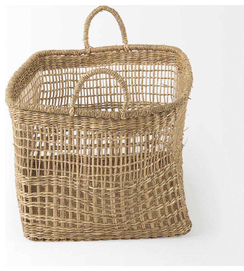 Bellisa Medium Brown Seagrass Rectangular Basket With Handles, 2-Piece Set
