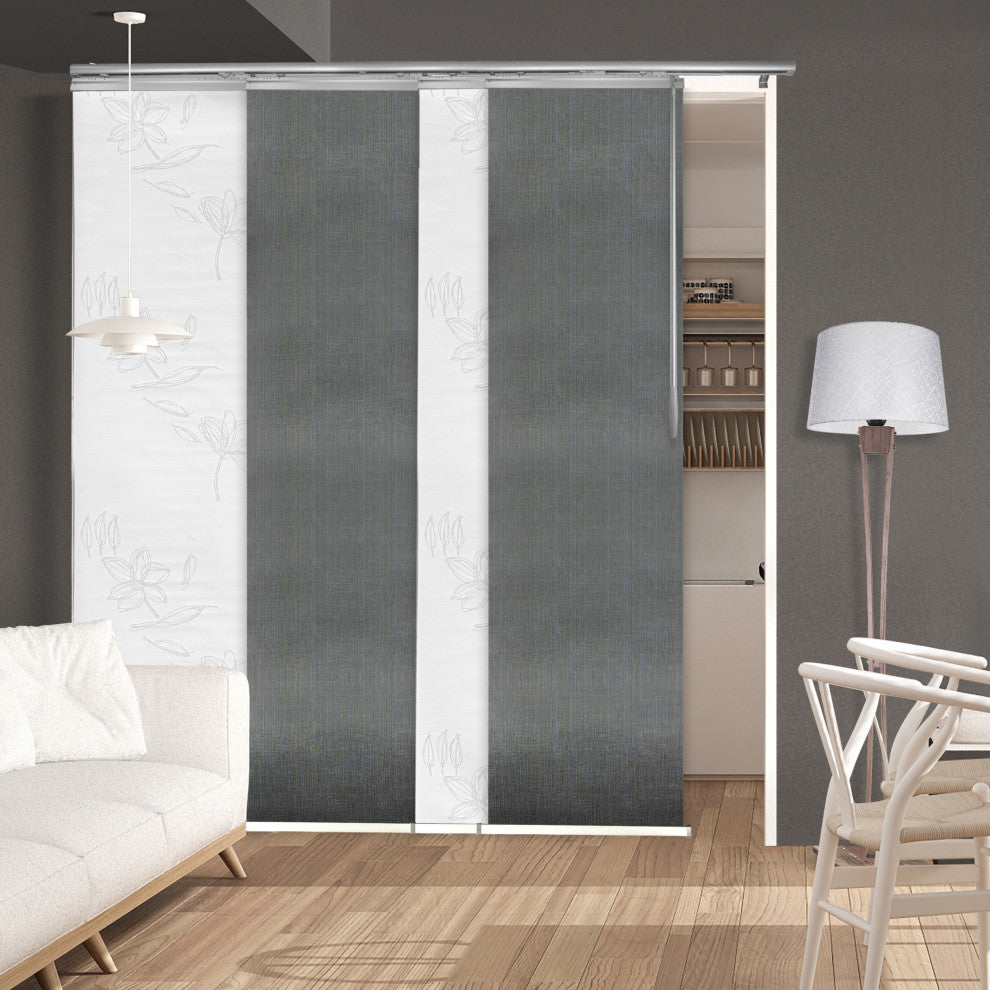 Flourishing White-Stormy 4-Panel Track Extendable Vertical Blinds 48-88"x94"