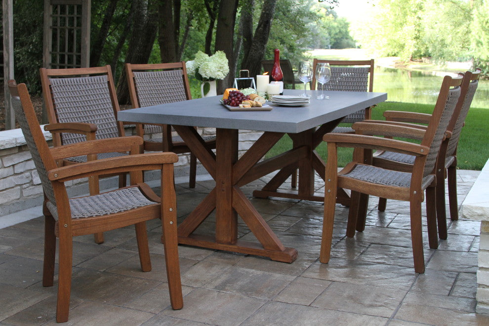7-Piece Composite Top Dining Set With Stacking Driftwood Grey Chairs