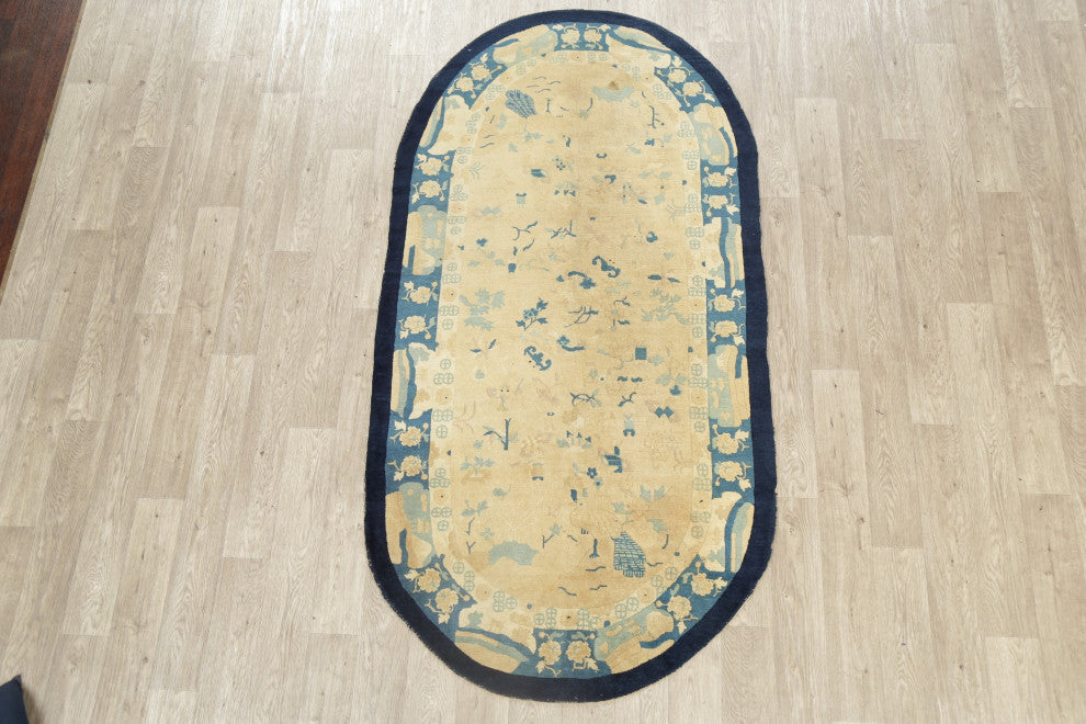 Consigned, Chinese Antique Traditional Hand-Knotted Area Rug, Yellow, 4x8