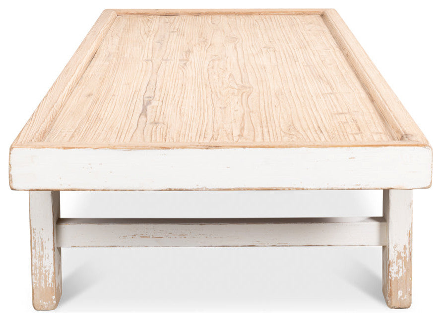Large Wood Panel Coffee Table Antique White