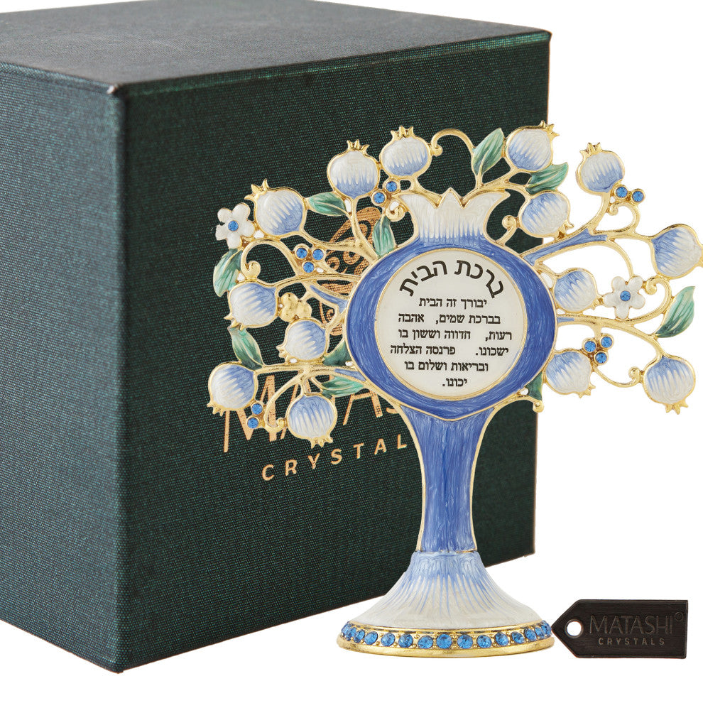 Matashi Hebrew Judaica Tree Shaped Home Blessing Standing Ornament With Crystals