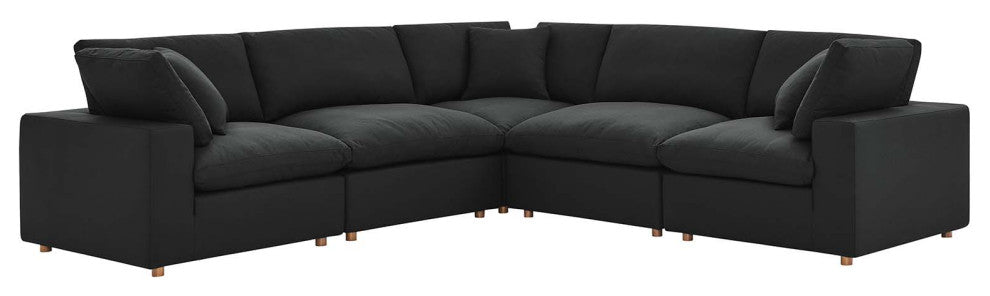 Commix Down Filled Overstuffed 5-Piece 5-Piece Sectional Sofa, Black
