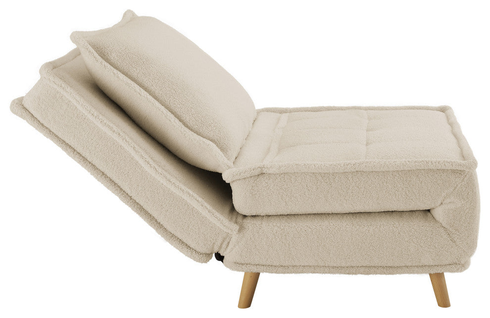 Modern Fabric Upholstered Convertible Sofa Bed Folding Sleeper Chair, Off White