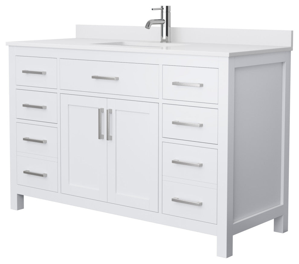 54" Single Bathroom Vanity, White, White Cultured Marble Countertop, Sink