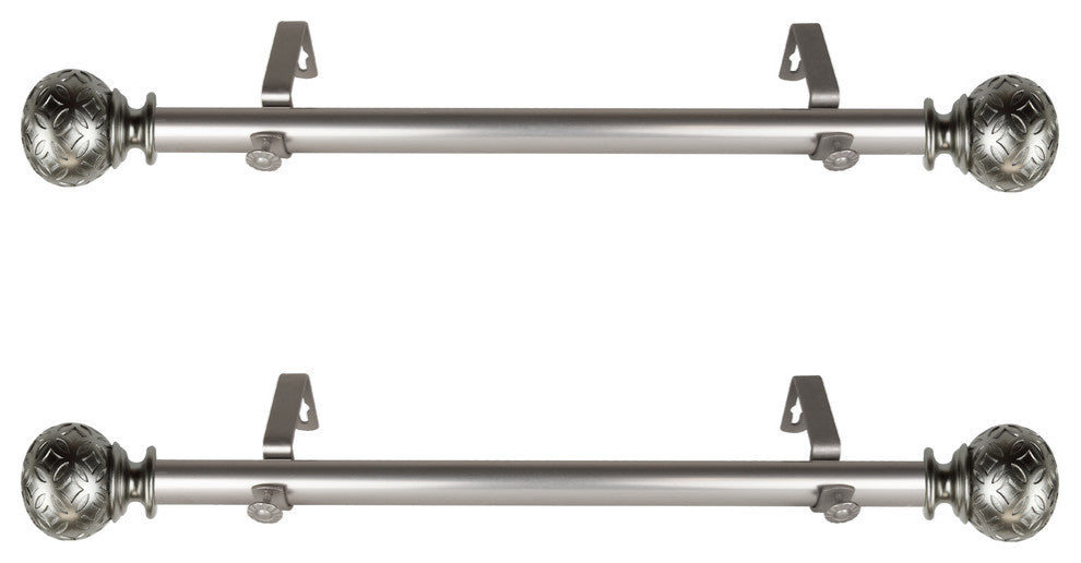 Plaid 1" Diameter Side Curtain Rod 12-20" Long, Set of 2, Satin Nickel