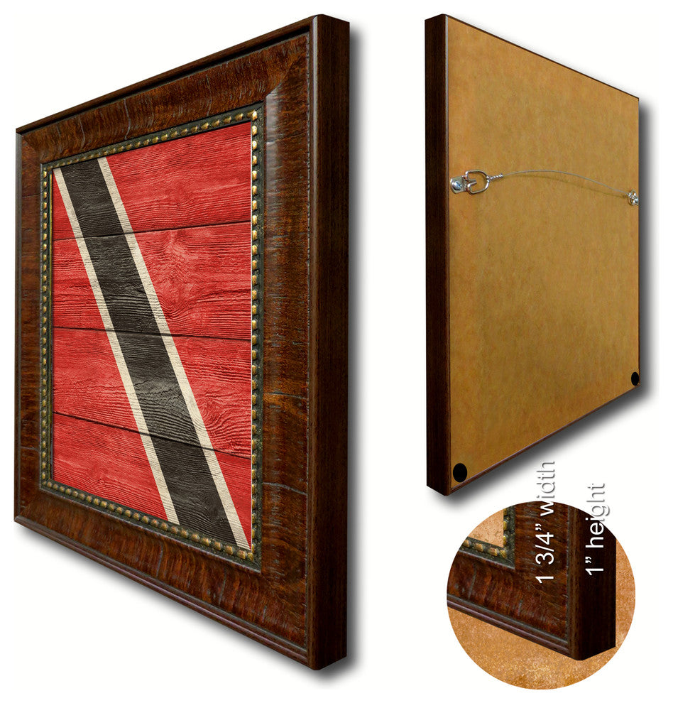 Trinidad And Tobago Country Textured Flag Print With Brown Gold Frame, 15"X21"