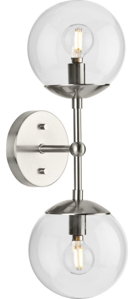 Atwell Collection Two-Light Brushed Nickel Mid-Century Modern Wall Sconce