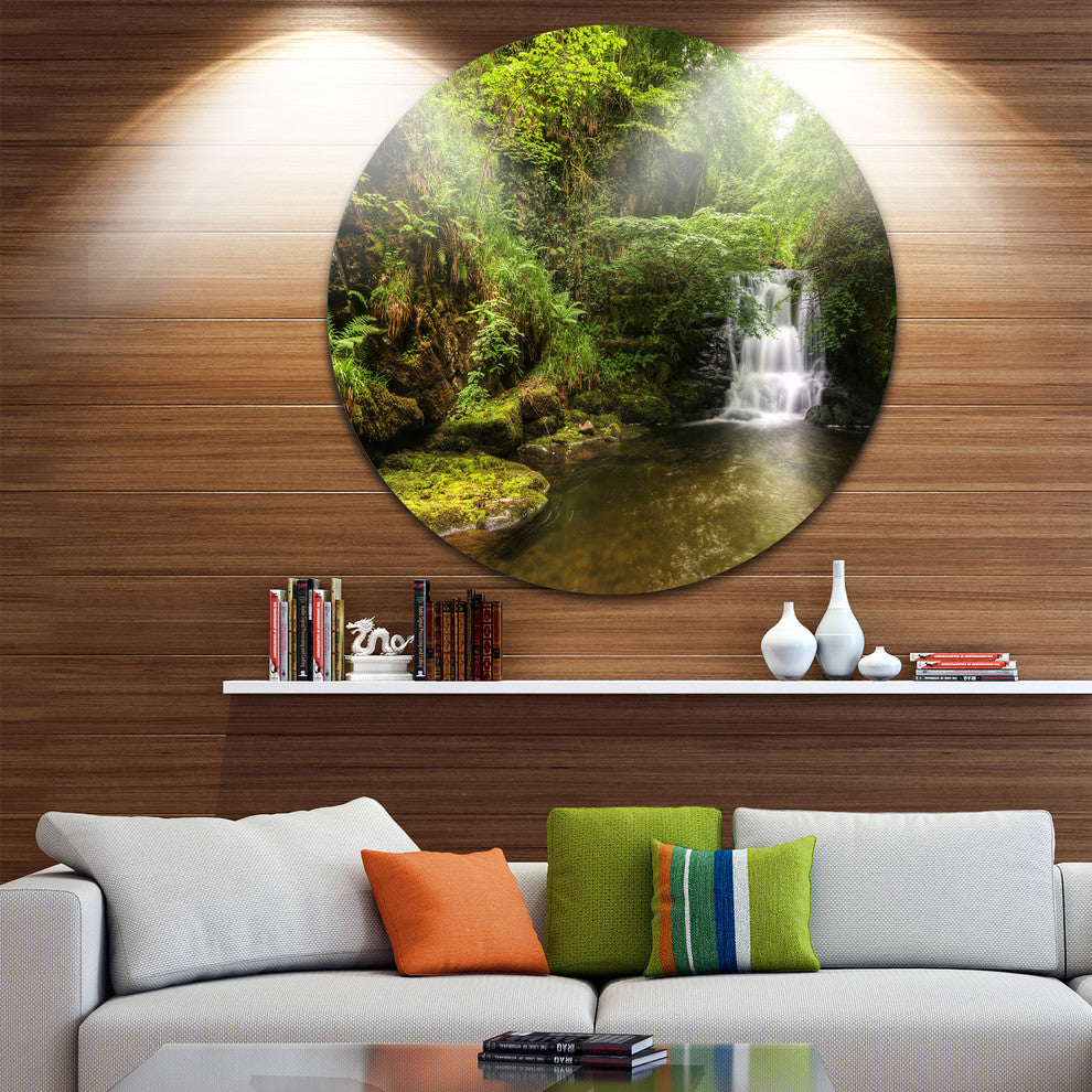 Water Flowing Over Rocks, Landscape Photo Disc Metal Wall Art, 36"