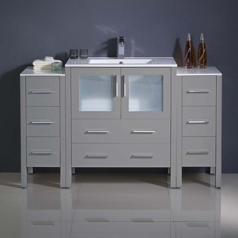 Torino Modern Bathroom Cabinets With Integrated Sink, Gray, 54"