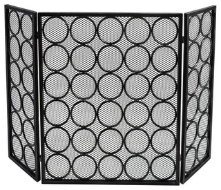 Koda Modern Three Panel Iron Firescreen, Black Silver