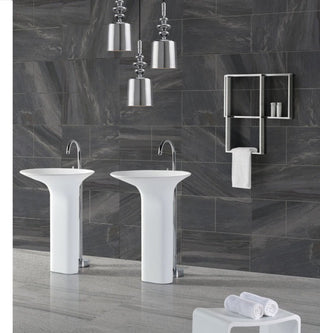 ADM Circular Freestanding Pedestal Sink, White, 23", Glossy White