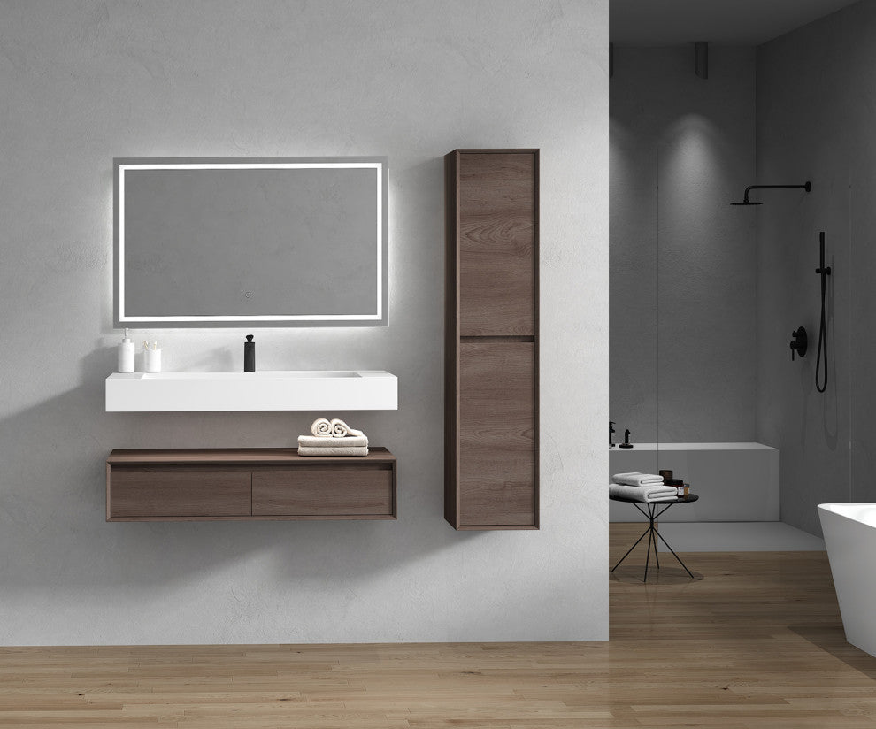 Alysa 48" Floating Bath Vanity, Acrylic Sink/Single Faucet Hole, Red Oak
