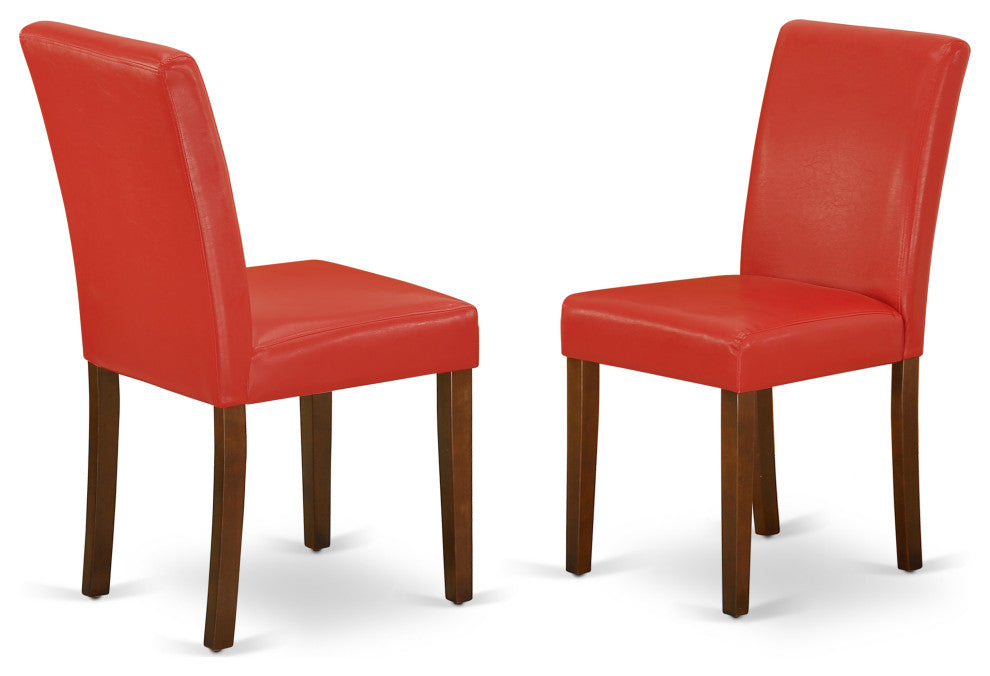 5 Pc Dining Set, 1 Drop Leaves Table, 4 Firebrick Red Pu Leather Chairs