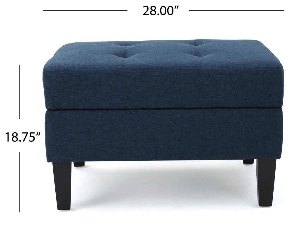 GDF Studio Carolina Tufted Cover Fabric Storage Ottoman, Dark Blue