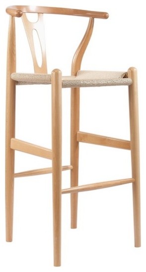 Mid Century Y Wood Bar Stool, Natural Beech