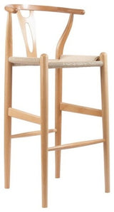 Mid Century Y Wood Bar Stool, Natural Beech