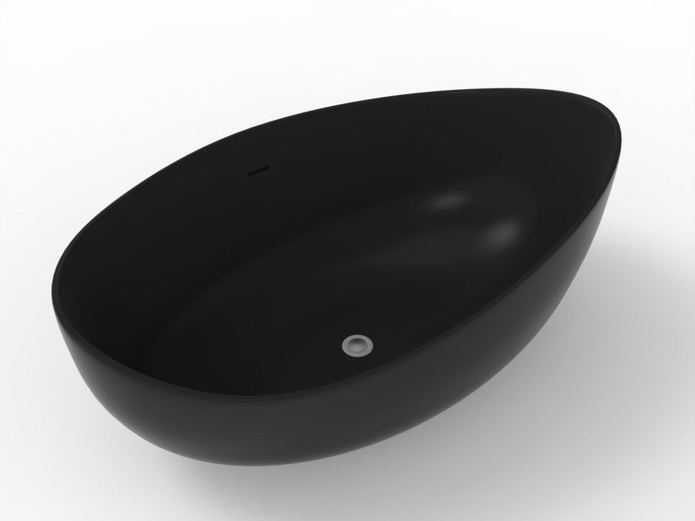 CastelloUSA Newport 71" Solid Surface Stone Resin Freestanding Bathtub, Black