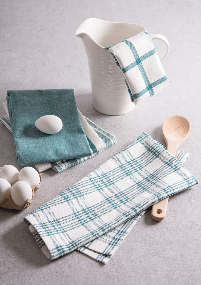 DII Assorted Teal Woven Dishtowel, Set of 5