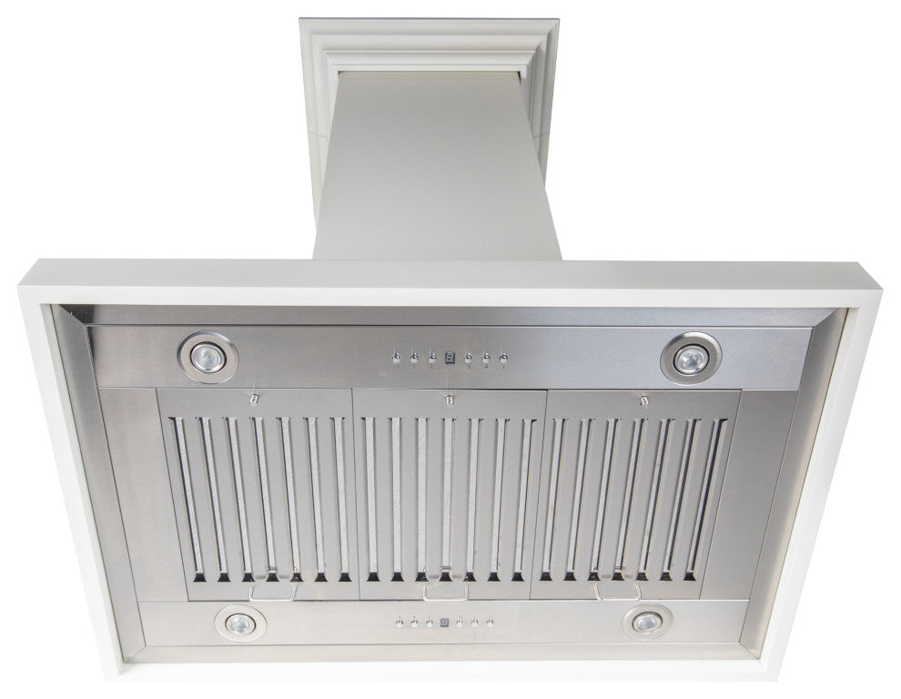 ZLINE 30 in. Wooden Island Mount Range Hood, White Includes Motor, KBiTT-30