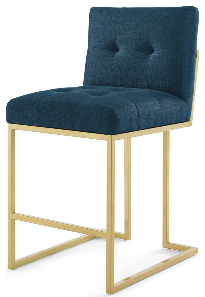 Side Dining Chair, Set of 2, Fabric, Metal, Gold Navy Blue, Modern, Cafe Bistro