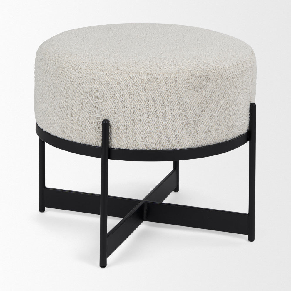 Amelia Cream Boucle With Black Metal Upholstered Pouf