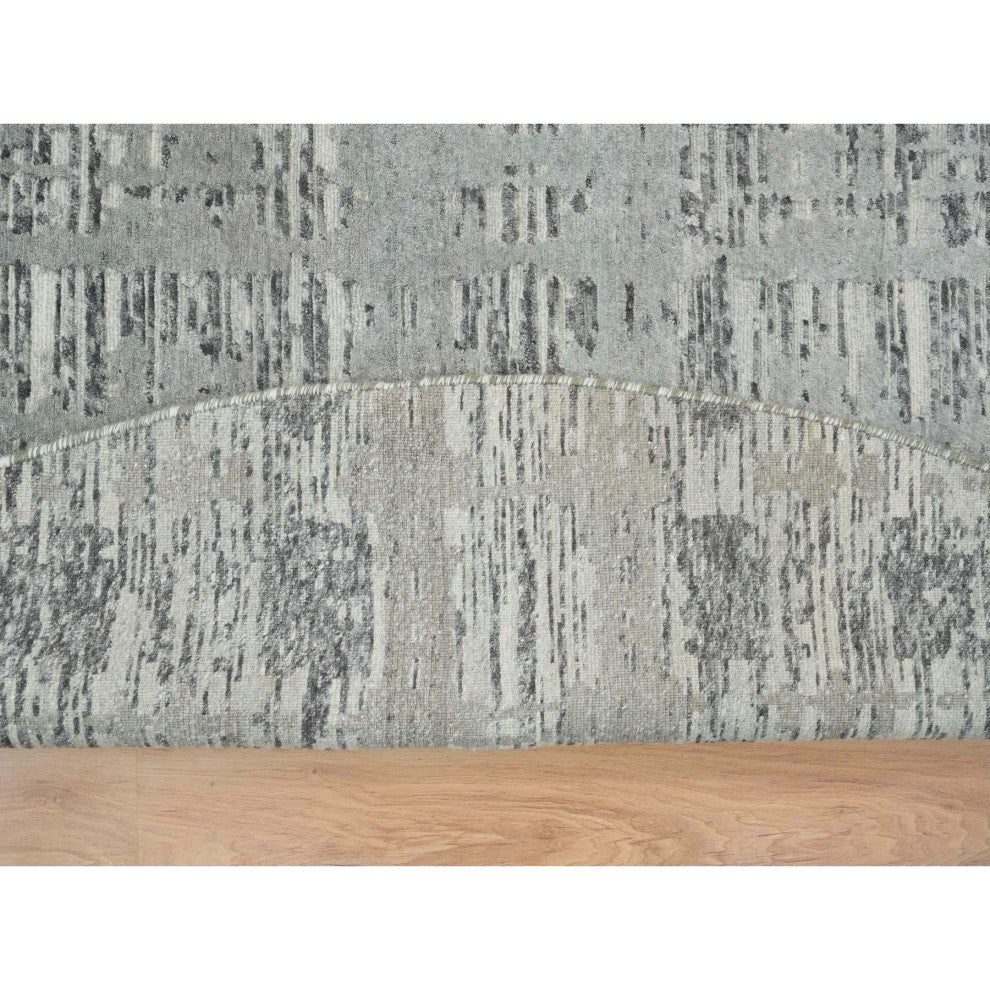 Dark Gray Hand Spun Undyed Wool,Hand Knotted,Round Oriental Rug, 10'1"x10'1"