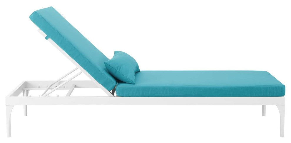 White Turquoise Perspective Cushion Outdoor Patio Chaise Lounge Chair