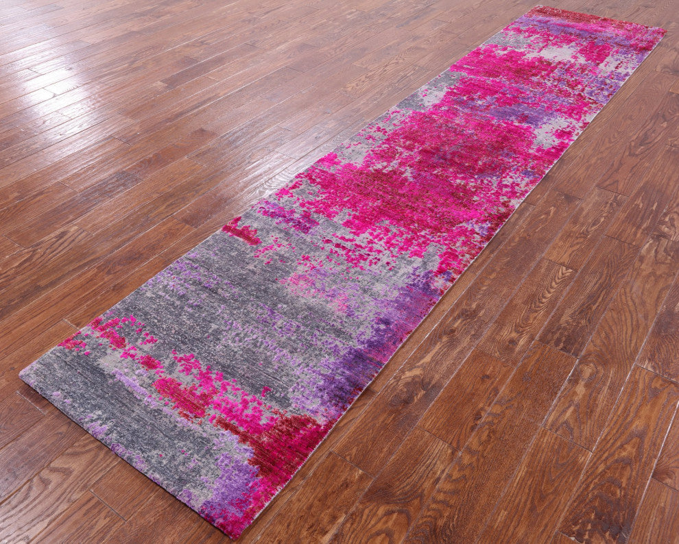 2' 6" X 12' 0" Runner Modern Wool and Silk Handmade Rug Q9085
