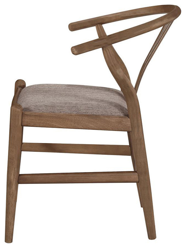 Set of 2 Upholstered Dining Side Chairs, Walnut and Brown